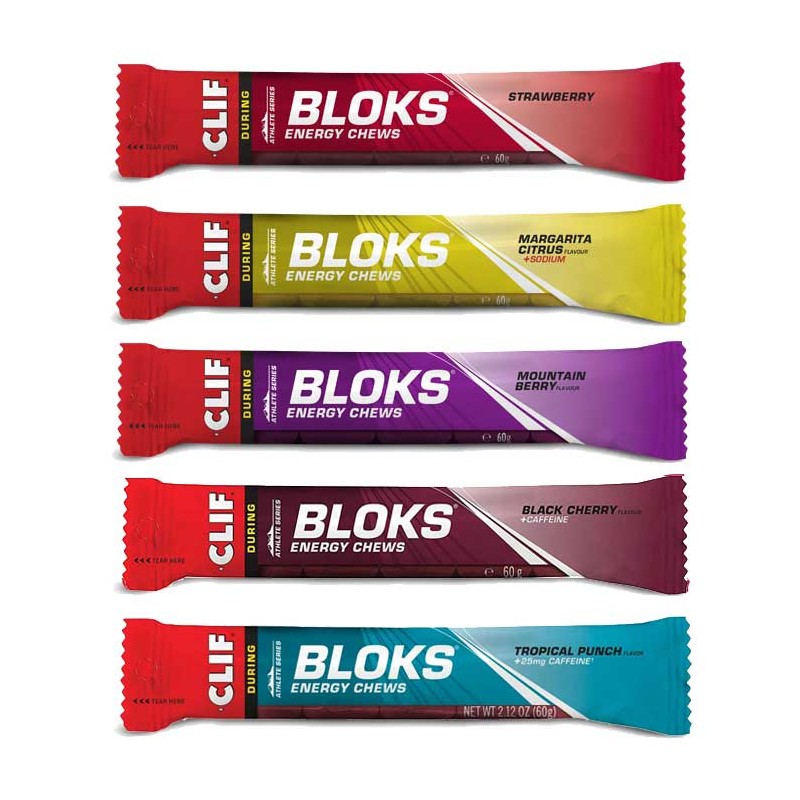 1565 Clif Bombones Masticables de Carbohidratos - Bloks Energy Chews - Caja Mixta 18x60g