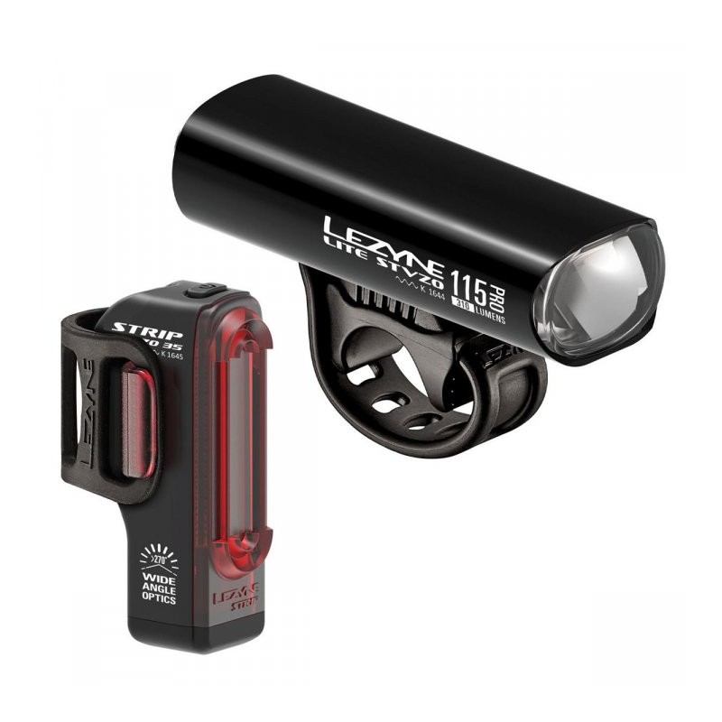 Lezyne Lite Drive Pro 115 + Strip Drive Kit de Luces - Por la Normativa Alemana StVZO Aprobado - negro