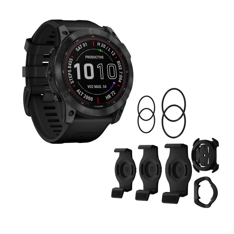 Garmin fenix 7X Sapphire Solar GPS Smartwatch & Soporte de Cuarto de Vuelta QuickFit para Bicicletas - negro - DLC Titanio