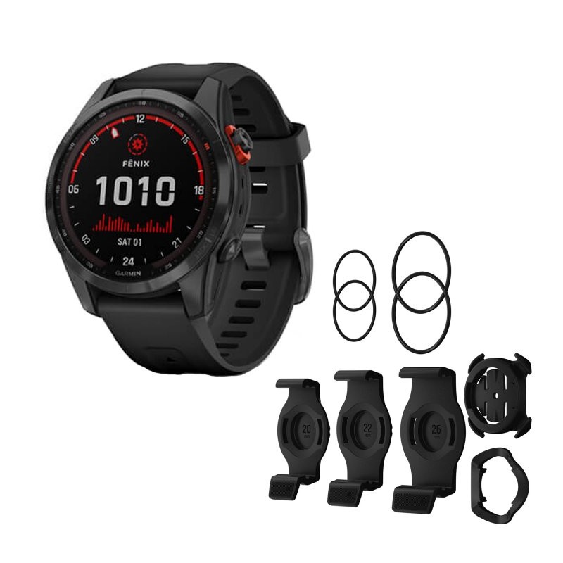 Garmin fenix 7S Solar GPS Smartwatch & Soporte de Cuarto de Vuelta QuickFit para Bicicletas - gris/negro