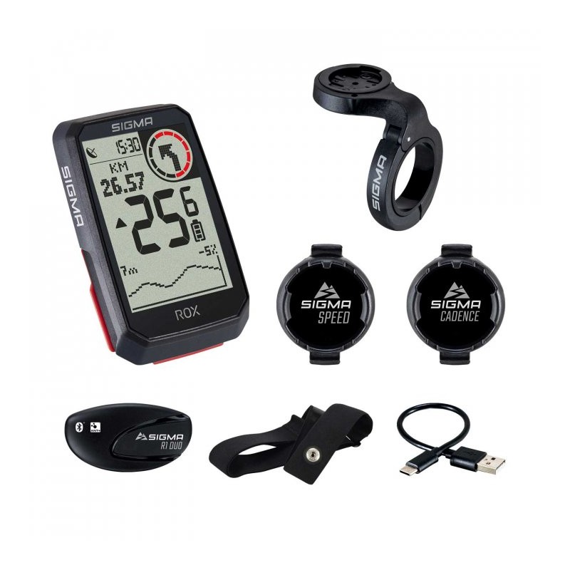 Sigma Sport ROX 4.0 Sensor Set - GPS Ciclocomputador + Pulsómetro R1 DUO + Sensor de Cadencia y Velocidad DUO - negro